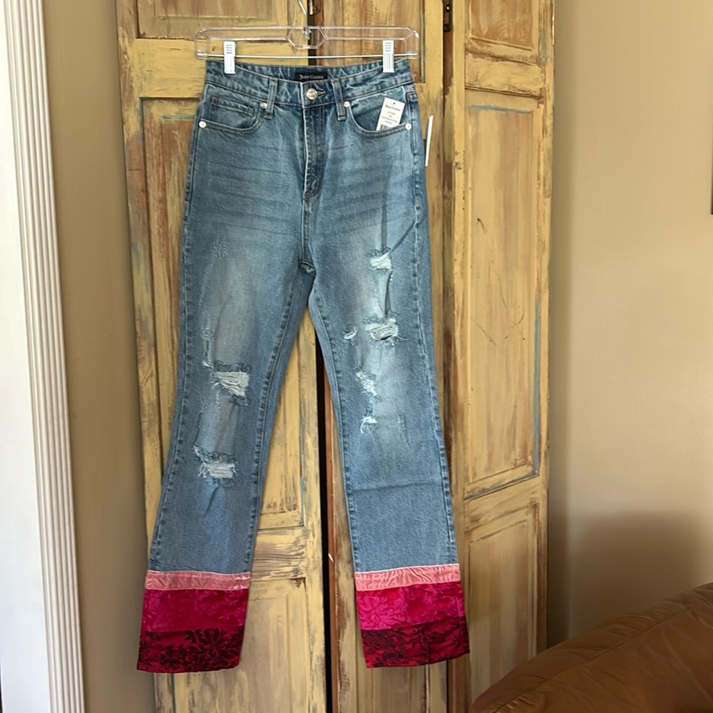Juicy couture straight leg floral print jeans  / medium wash